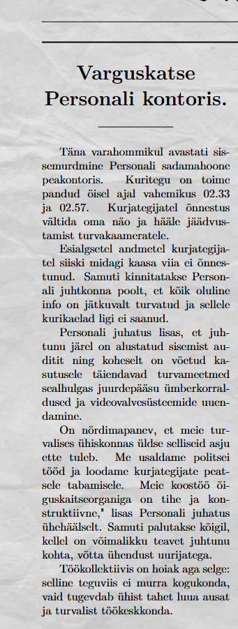 Varguskatse personali kontoris